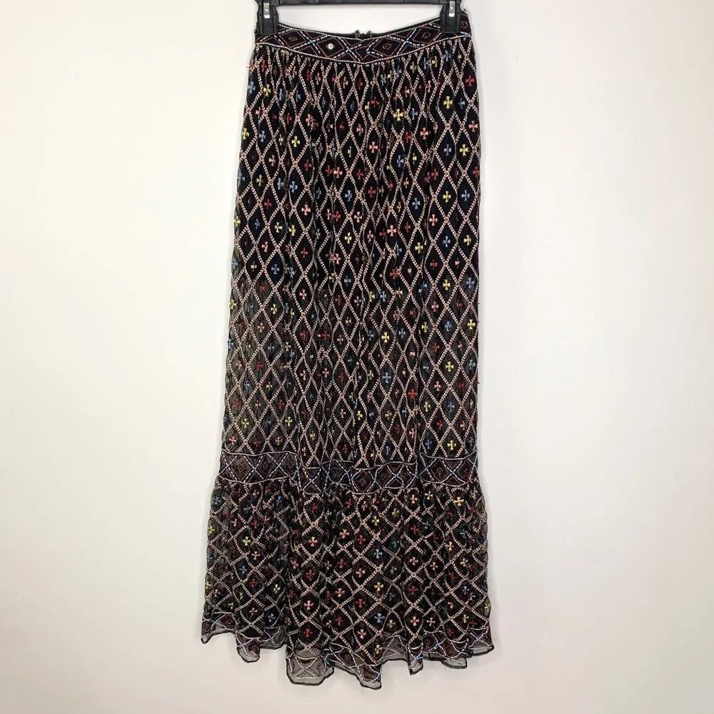 NWT TULAROSA Lexi Beaded Embroidered Black Sheer Maxi Skirt‎ Sz XXS - Picture 4 of 15